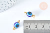 Breloque connecteur rond Oeil résine bleue 17mm, x10 (G6949)
