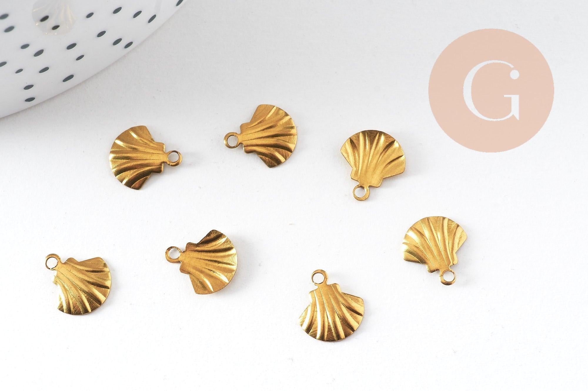 Breloque coquillage laiton, breloques laiton brut , pendentif bijoux,sans nickel, 10mm , x10 G0192
