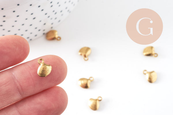 Breloque coquillage laiton, fournitures pour bijoux, breloques laiton brut ,pendentif bijoux,sans nickel, x 10, 8mm,G2559