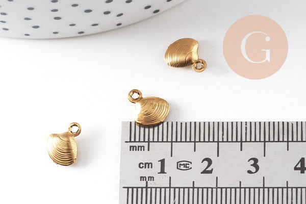 Breloque coquillage laiton, fournitures pour bijoux, breloques laiton brut ,pendentif bijoux,sans nickel, x 10, 8mm,G2559