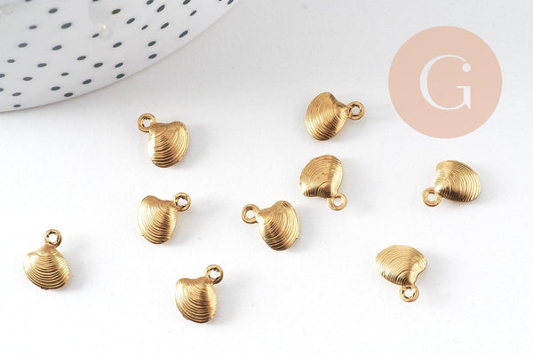 Breloque coquillage laiton, fournitures pour bijoux, breloques laiton brut ,pendentif bijoux,sans nickel, x 10, 8mm,G2559