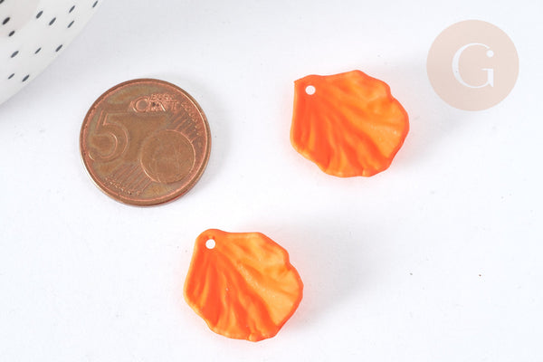 Breloque coquillage orange acrylique effet caoutchouc 20 mm, perles plastique, x5 (G7277)