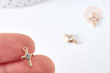 Breloque croix laiton doré 18k cristal 12.5mm,création bijoux pendentif religion, x1 (G8438)