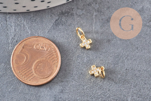 Breloque croix laiton doré 18k cristal,sans nickel,croix bijoux,pendentif religion, Pendentif zircon,6.5mm x1 (G0820)