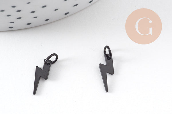 Breloque éclair acier 304 inoxydable IP noir opaque 16mm, x1 (G10873)