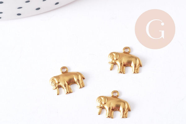 Breloque éléphant laiton brut 12mm, breloque animal sauvage création bijoux x2 G8208
