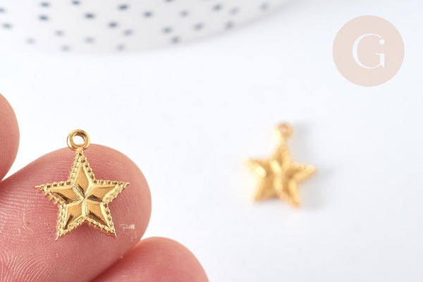 Breloque étoile acier 304 doré inoxydable 14.5mm, x1 (G7383)