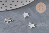 Stainless steel 304 star charm, silver plated, 10mm, x5 (G11172)