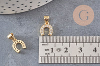 Breloque fer à cheval laiton doré 18k cristal 10mm, x1 (G0487)