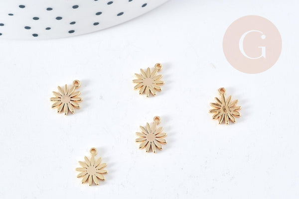 Breloque fleur marguerite laiton doré 18K 10mm, x2 (G8863)