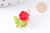 Breloque fleur tulipe verre rouge laiton doré 20mm, x5 (G10626)