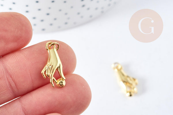 Breloque main zamac doré 18k 18.5mm,sans nickel, pendentif chance, x1 (G8789)
