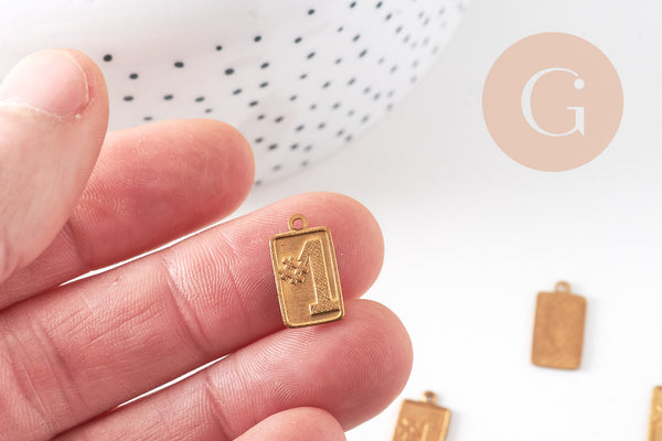 Breloque médaille laiton, fournitures pour bijoux, breloque bijoux, numéro 1, 15mm x5 (G0998)