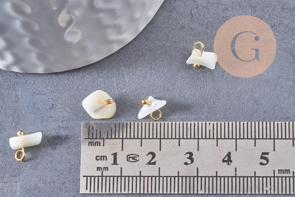 Breloque nuggets nacre naturelle laiton doré 6.5-10mm, x5 (G10285)