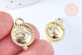 Breloque oeil protecteur zamac doré 18k cristal zircon9mm , x1 (G5490)