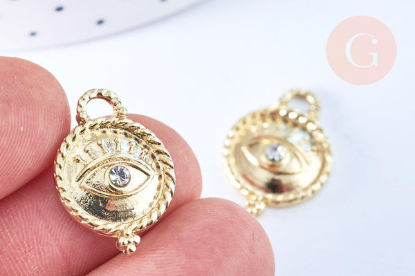 Breloque oeil protecteur zamac doré 18k cristal zircon9mm , x1 (G5490)