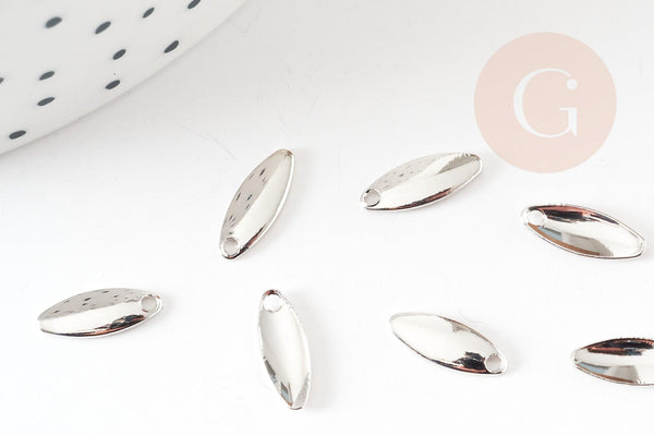 Breloque ovale cuivre or blanc rhodium 10mm,pendentif argent pour création bijoux DIY, x4 G9247