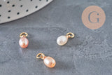 Breloques gouttes en perle d'eau douce rose pêche et laiton doré, 11mm, pour bijoux DIY élégants.