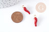 Breloque piment émail rouge zamac doré 21mm, pendentif création bijoux, x5 (G8948)