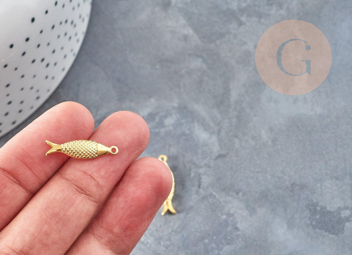 Breloque poisson acier 304 inoxydable doré 14k 21mm, x1 (G1529)