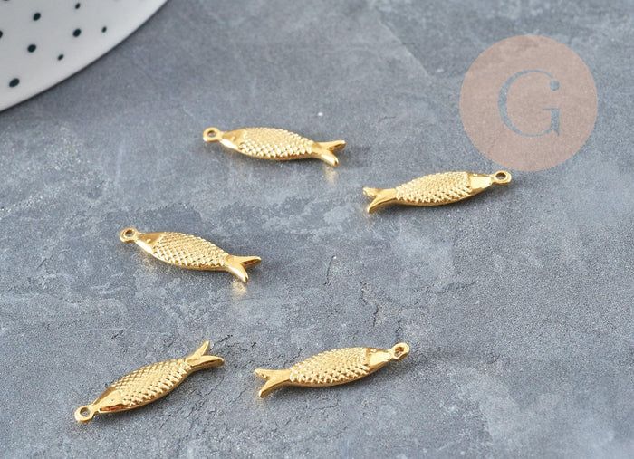 Breloque poisson acier 304 inoxydable doré 14k 21mm, x1 (G1529)