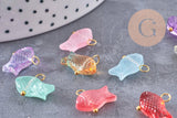 Breloque poisson verre multicolore laiton doré 15.5mm, x5 (G10218)