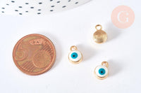 Breloque rond Œil émail blanc 10mm, pendentif mauvais œil en résine, création bijoux chance, x 10 G7117