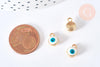 Breloque rond Œil émail blanc 10mm, pendentif mauvais œil en résine, création bijoux chance, x 10 G7117