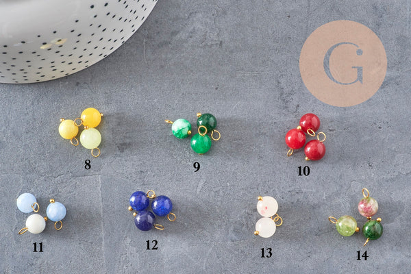 Amuleto redondo de jade, latón con baño de oro, 13 x 7,5 mm, 1 unidad (G9051)