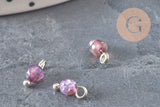 Breloque ronde agate naturelle facetée laiton platine 8.5mm, x1 (G11369)-Breloques et pendentifs-Gingerlily Perles