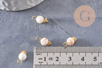 Breloque ronde nacre blanche & beige naturelle zamac doré 12.5mm, x5 G10021