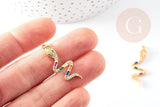 Breloque serpent laiton doré 18k cristal sans nickel,cadeau anniversaire,pendentif animal zircon, 32.5mm, x1 G4008