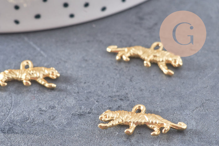 Breloque tigre zamac doré 18k 16mm x2 (G5661)