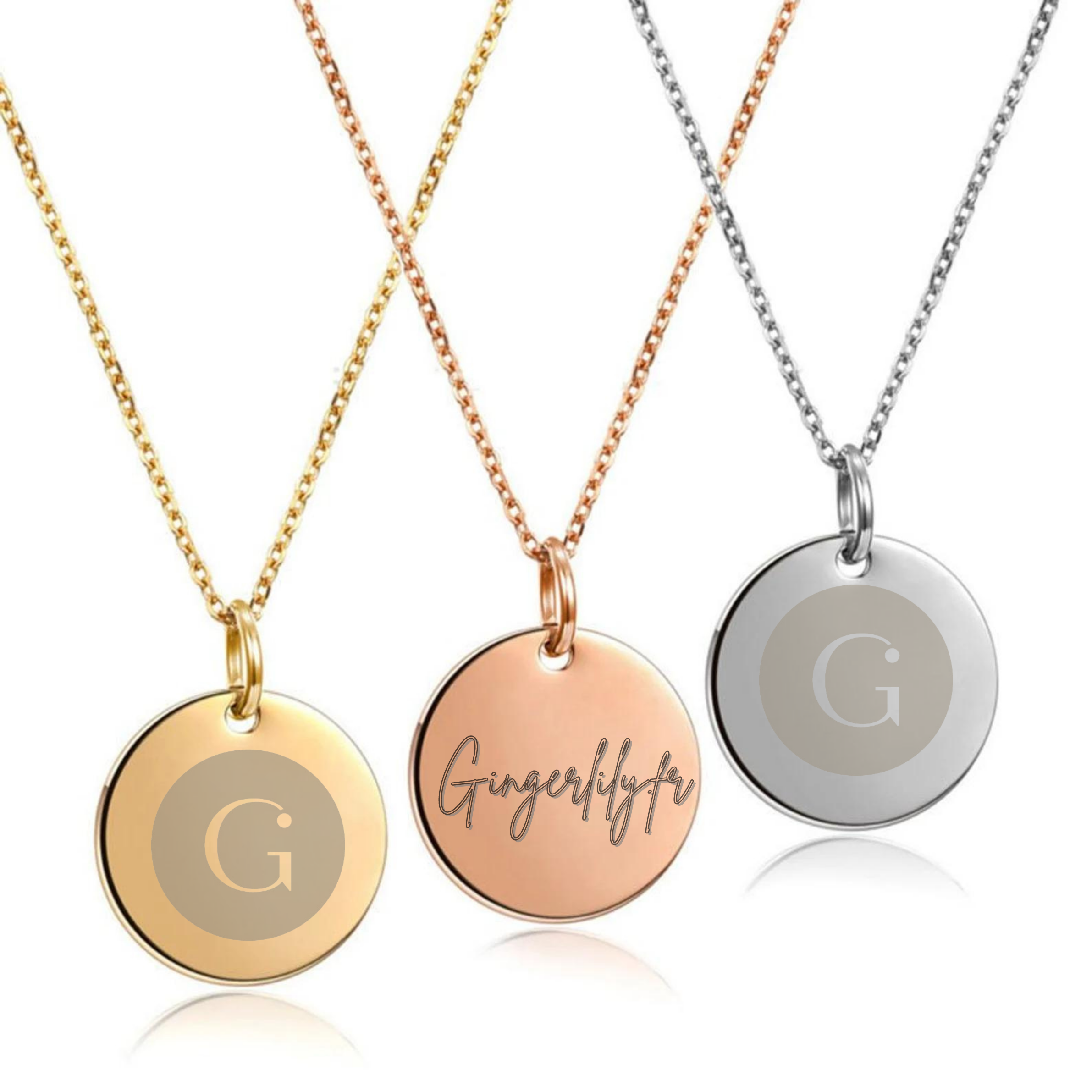 Breloques personnalisées 8mm avec logo en acier doré inoxydable 304, pendentif marque bijou, marquage logo, les 120 G8809