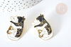 Broche Pin's Chat émail blanc et noir zamac doré 35x23mm, broche dorée, décoration veste, x1 G8082