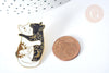 Broche Pin's Chat émail blanc et noir zamac doré 35x23mm, broche dorée, décoration veste, x1 G8082