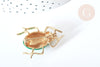 Broche Scarabée émail vert zamac doré strass blanc 39x30mm, x1 (G8066)