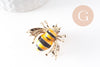Broche abeille émail noir et jaune zamac doré 29mm, x1 (G9923)
