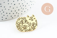 Broche chat gravée acier 304 inoxydable doré 34mm, x1 (G9786)