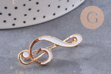 Broche clef de sol émail blanc zamac doré 39mm, x1 (G10215)