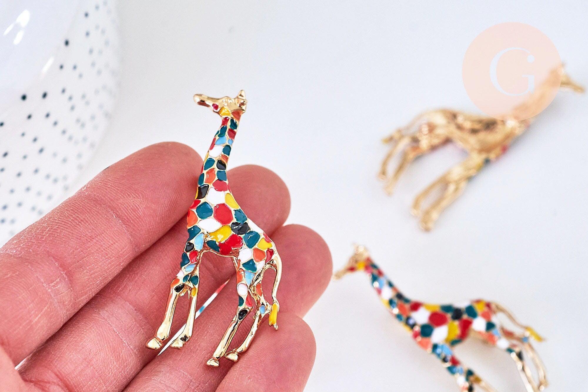 Broche girafe multicolore zamac doré émaillé 59mm, x1 (G5557)
