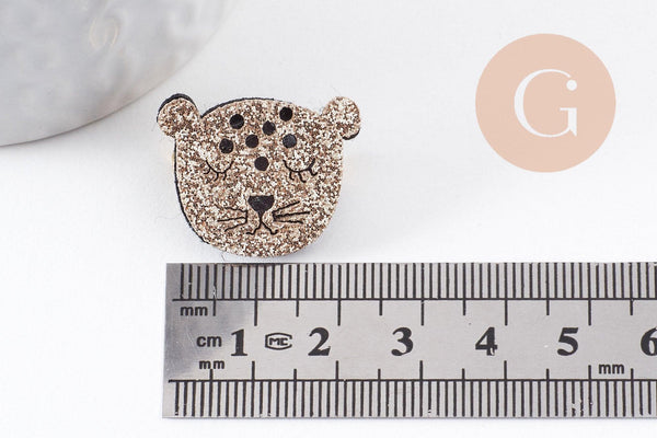 Broche mignonne panthère doré à paillettes 23mm, x1 (G10000)