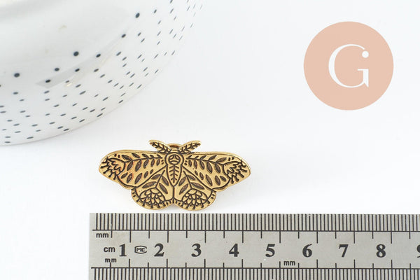 Broche papillon gravée acier 304 inoxydable doré 41mm, décoration veste, x1 (G9787)