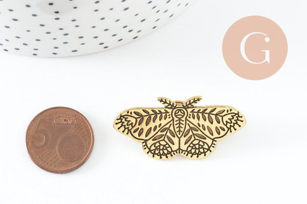 Broche papillon gravée acier 304 inoxydable doré 41mm, décoration veste, x1 (G9787)