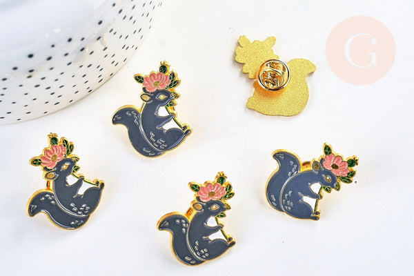 Broche pins animal écureil motif végétal doré émail,broche dorée ,décoration veste, 27x26mm,x1 G5540