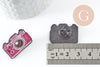 Broche pins appareil photo émaillé rose 24.5mm, x1 (G9471)