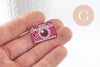Broche pins appareil photo émaillé rose 24.5mm, x1 (G9471)