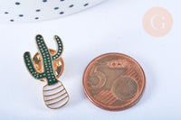 Broche pins cactus émail vert doré émail 25x14mm,broche dorée,décoration veste,x1 G6620