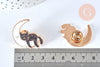 Broche pins chat noir et lune blanche doré émail 30mm,broche dorée, décoration veste,x1 G6799