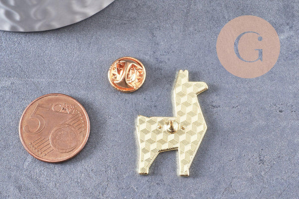 Broche pins chien caniche origami zamac doré émail jaune 32.5x21mm, x1 (G10320)